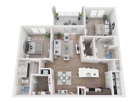 Floor plan for 2 beds, 2 baths, 1196 sqft